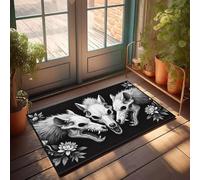 PKRD Door Mats Outdoor Large Wolf Skulls Surrounded By Intricate Floral Patterns. Doormat Front Door Mats Outdoor Large Office Decor For Men(50X80CM)