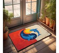 PKRD Door Matt Two Dolphins Facing Each Other With A Sun In The Background. Doormat Door Mats For Home Entrance Indoor Men Decor(40X60CM)