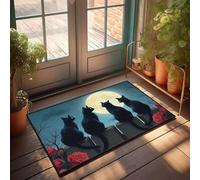 PKRD Doormats Outdoor Four Black Cats Sit On A Fence, Gazing At A Full Moon. Doormat Fall Mats Outdoor Door Mats For Inside Entry(40X60CM)