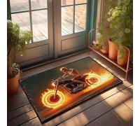 PKRD Doormats Outdoor Skeletal Rider On Flaming Motorcycle. Doormat Tiki Bar Decorations Funny Door Mats For Front Doo(50X80CM)