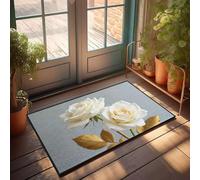 PKRD Doormats Outdoor Three White Roses With Golden Leaves. Doormat Fall Mats Outdoor Door Mats For Inside Entry(65X90CM)