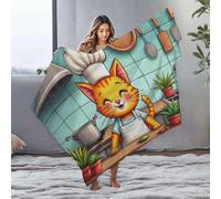 PKRD Easter Gifts A Cheerful Cat Chef Prepares Vegetables In The Kitchen. Flannel Blanket Blankets Queen Size Large Throw Blanket(125x150cm)
