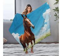 PKRD Easter Throw Blanket A Brown Horse Stands In A Field Of White Flowers Under A Blue Sky. Flannel Blanket Blanket Queen Size Bag(125x150cm)