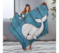 PKRD Easter Throw Blanket A Cute White Whale With A Blue Wooden Background. Flannel Blanket Blanket Queen Size Bag(125x150cm)