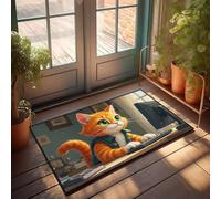 PKRD Fall Door Mat Indoor A Cat Typing On A Computer Keyboard. Doormat Teen Stuff Home Sweet Home Mat(40X60CM)