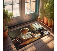 PKRD Fall Door Mats Outdoor A Woman Is Sewing On An Old-Fashioned Machine. Doormat Outdoor Fall Decor Welcome Mat Classroom(40X60CM)