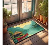 PKRD Fall Door Rug A Serene Lake Surrounded By Lush Mountains With A Red Boat In The Foreground. Doormat Fall Door Rug Inside Door Mats For Front Door(65X90CM)