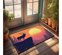 PKRD Fall Floor Mat Outdoor Elk Silhouette Against A Vibrant Sunset Backdrop. Doormat Positive Doormat Fall Mats For Front Door(40X60CM)