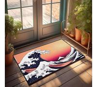 PKRD Fall Front Door Mats Outdoor A Stylized Wave Crashing Against A Mountain Range Under A Vibrant Sunset Sky. Doormat Large Doormats For Outdoor Entrance Fun Door Mat(50X80CM)