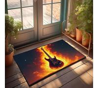 PKRD Fall Kitchen Rugs And Mats Flaming Guitar Against Starry Sky. Doormat Indoor Mats For Front Door Entry Small Welcome Mat(50X80CM)