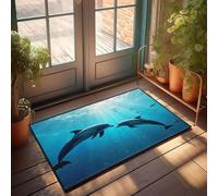 PKRD Fall Kitchen Rugs And Mats Two Dolphins Swimming Underwater With Sunlight Beams Shining Down. Doormat Indoor Mats For Front Door Entry Small Welcome Mat(40X60CM)