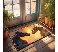 PKRD Fall Kitchen Rugs And Mats Two Dragons Face Each Other Against A Fiery Background. Doormat Indoor Mats For Front Door Entry Small Welcome Mat(65X90CM)