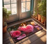 PKRD Farmhouse Bath Rug A Heart-Shaped Candle With I Love Written On It Doormat Unique Home Decor Door Mat Outdoor Entrance(40X60CM)
