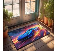 PKRD Farmhouse Bath Rug Blue Sports Car Speeding Through Flames. Doormat Front Porch Rug Outdoor Mats For Home Entrance(50X80CM)