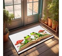 PKRD Farmhouse Bath Rug Two Frogs Sitting On An Open Book Surrounded By Mushrooms. Doormat Front Porch Rug Outdoor Mats For Home Entrance(65X90CM)