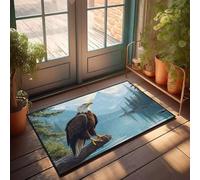 PKRD Farmhouse Bathroom Mats Eagle Perched On A Log By A Serene Lake With Mountains In The Background. Doormat Stuff For Teens Summer Front Door Mat(65X90CM)