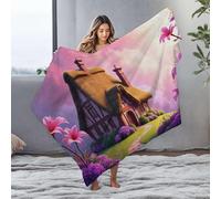 PKRD Fleece Blankets A Quaint Cottage Surrounded By Vibrant Flowers Under A Dreamy Sky. Flannel Blanket Baby Blanket Personalized Baby Blanket(150x200cm)