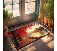 PKRD Front Door Inside Mat Autumn Leaves Line A Serene Lakeside Path At Sunset. Doormat Fall Rug Vintage Kitchen Decor And Accessories(50X80CM)