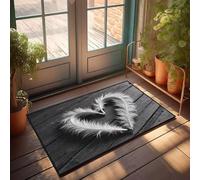 PKRD Front Door Inside Mat Two White Feathers Form A Heart Shape. Doormat Fall Rug Vintage Kitchen Decor And Accessories(65X90CM)