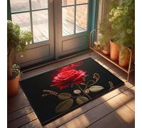 PKRD Front Porch Layered Rug A Beautiful Red Rose With Intricate Details. Doormat Decor For Man Cave Welcome Rugs Front Door Indoor(40X60CM)