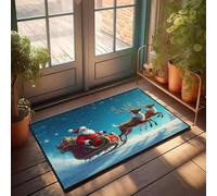 PKRD Funny Entry Doormat Santa Claus Flies On A Sleigh Pulled By Reindeer. Doormat Mat Shoes Welcome Home Mats For Front Door(50X80CM)