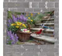 PKRD Funny Home Decor A Basket Of Easter Eggs With Flowers In The Background. Tapestry Dorm Wall Decorations Bedroom Wall Decor Above Bed(100X150CM)