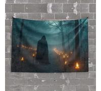 PKRD Funny Home Decor A Hooded Figure Stands In A Candle-Lit Forest Path. Tapestry Dorm Wall Decorations Bedroom Wall Decor Above Bed(75X100CM)
