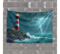 PKRD Funny Home Decor A Lighthouse Stands Tall As Lightning Strikes The Ocean. Tapestry Dorm Wall Decorations Bedroom Wall Decor Above Bed(100X150CM)