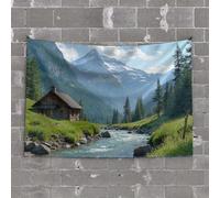 PKRD Funny Home Decor A Serene Cabin Nestled By A River, Surrounded By Lush Greenery Tapestry Dorm Wall Decorations Bedroom Wall Decor Above Bed(100X150CM)