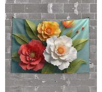 PKRD Funny Home Decor Colorful Paper Flowers With Green Leaves. Tapestry Dorm Wall Decorations Bedroom Wall Decor Above Bed(100X150CM)