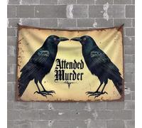 PKRD Funny Home Decor Two Crows Facing Each Other With The Text Attended Murder In Gothic Font. Tapestry Dorm Wall Decorations Bedroom Wall Decor Above Bed(75X100CM)