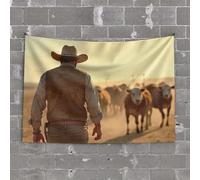 PKRD Funny Kitchen Decor A Cowboy Leads His Herd Of Cattle. Tapestry Man Cave Decor And Accessories Astethic Stuff For(100X150CM)