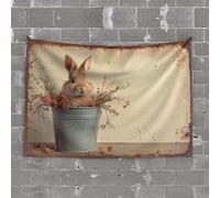 PKRD Funny Kitchen Decor A Cute Rabbit In A Bucket With Autumn Flowers. Tapestry Man Cave Decor And Accessories Astethic Stuff For(100X150CM)