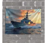 PKRD Funny Kitchen Decor A Naval Ship Sails Through Turbulent Waters At Sunset. Tapestry Man Cave Decor And Accessories Astethic Stuff For(100X150CM)