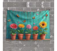 PKRD Funny Kitchen Decor Flowers In Pots With Butterflies Flying Around. Tapestry Man Cave Decor And Accessories Astethic Stuff For(100X150CM)