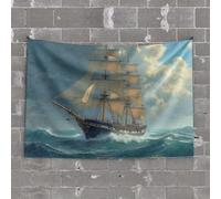 PKRD Funny Patio Decor A Majestic Sailing Ship Navigates Through Turbulent Waters Under A Dramatic Sky. Tapestry Bedroom Door Decorations Tapistreys For Room(75X100CM)
