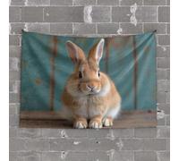 PKRD Garage Decor For Men A Cute Brown Rabbit Sitting On A Wooden Surface. Tapestry Wall Decor For Dorm Room Man Cave Bar(75X100CM)