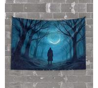 PKRD Garage Decor For Men A Solitary Figure Stands In A Dark, Eerie Forest Under A Swirling Crescent Moon. Tapestry Aesthetic Decor Man Cave Bar(100X150CM)