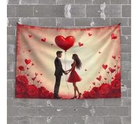 PKRD Home Bar Decor A Couple Holding Hands With A Heart-Shaped Balloon Surrounded By Red Roses. Tapestry Outdoor Bar Decor Sports Bar Decor(75X100CM)