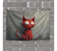 PKRD Home Bar Decor A Red Cat With Big Eyes Sitting Against A Textured Wall. Tapestry Man Cave Decorations Aesthetic Room Decor(75X100CM)
