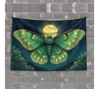 PKRD Home Decor For Men A Green Butterfly With Glowing Spots Flies Under A Full Moon. Tapestry Funny Room Decor Funny Room Decor(100X150CM)