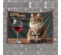 PKRD Home Decor For Men Cats And Every Wine Tapestry Funny Room Decor Funny Room Decor(100X150CM)