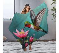 PKRD King Size Throw Blanket For Bed Hummingbird Feeding On Pink Flower Flannel Blanket Soft Blanket King Size Throw Blanket For Bed(127x100cm)