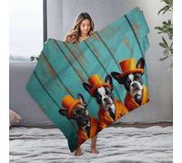 PKRD King Size Throw Blanket For Bed Three Stylish Dogs In Orange Suits. Flannel Blanket Soft Blanket King Size Throw Blanket For Bed(150x200cm)