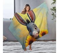 PKRD Large Blanket A Cartoon Donkey Surrounded By Sunflowers. Flannel Blanket Blankets Beach Blanket(125x150cm)