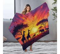 PKRD Large Throw Blanket African Savannah At Sunset With Giraffes, Elephants, And Birds. Flannel Blanket Easter Gifts Personalized Baby Blanket(150x200cm)