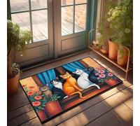 PKRD Man Cave Bar Five Cats Sit On A Windowsill With Flowers. Doormat Outside Door Mats For Front Door Gift For Husband(65X90CM)