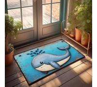 PKRD Man Cave Decor And Accessories A Whimsical Blue Whale With Barnacles On Its Back Swims In An Ocean Scene. Doormat Fall Door Decor Door Mat Outdoor Entrance Funny(40X60CM)