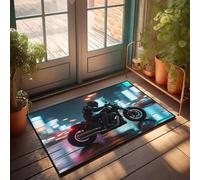 PKRD Man Cave Decor And Accessories Motorcyclist Rides Through Neon-Lit Cityscape. Doormat Fall Door Decor Door Mat Outdoor Entrance Funny(50X80CM)