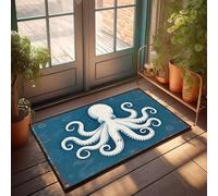 PKRD Man Cave Decorations A White Octopus On A Blue Background. Doormat Bathroom Rug Sets Man Cave Stuff(40X60CM)